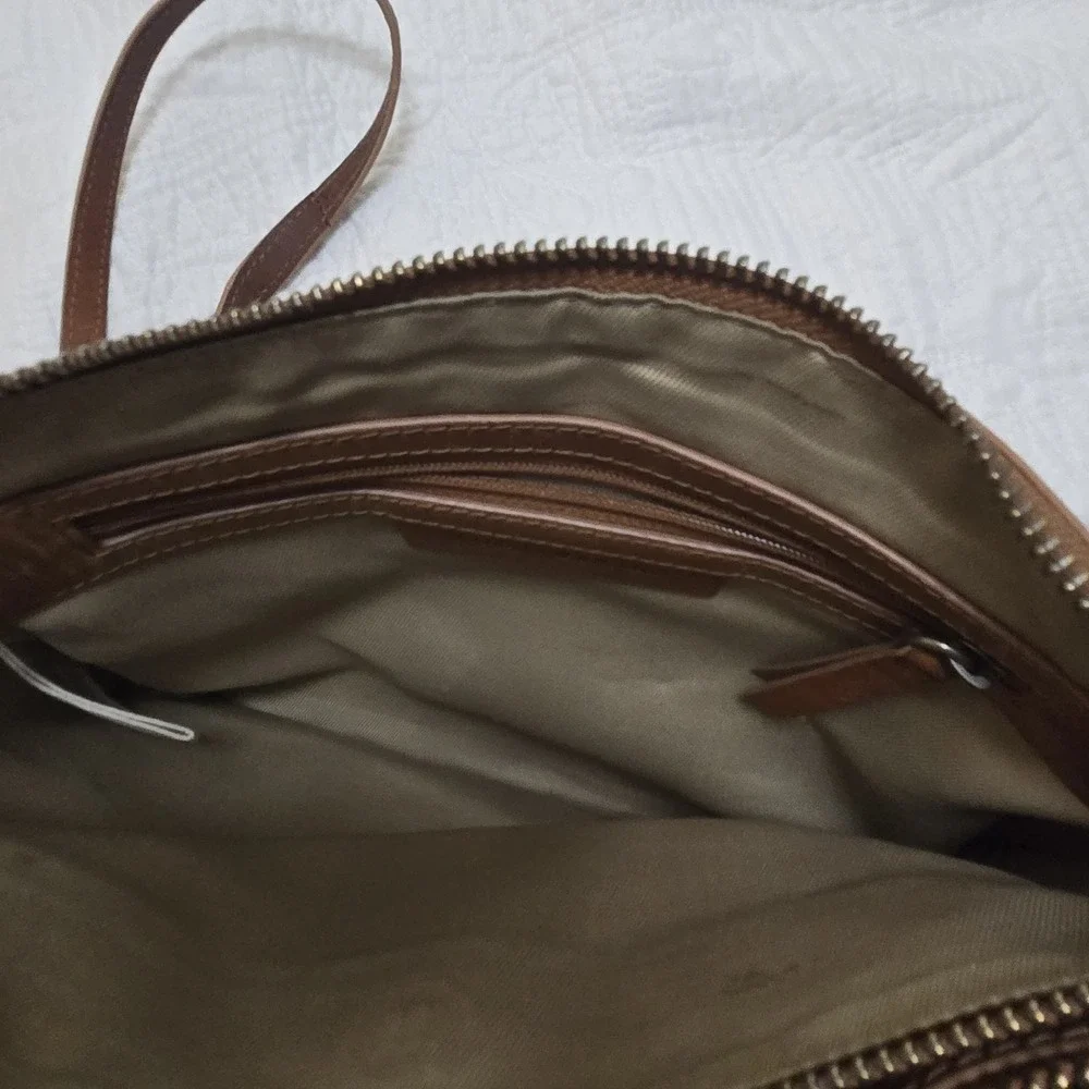 Lucky Brand Brown Leather Crossbody Bag Braided Studded Boho Triple‎ Compartment